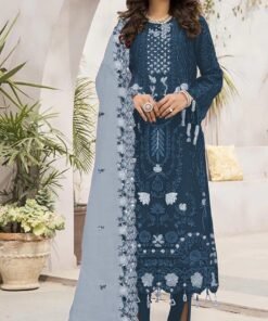 Women's Blue Embroidered Georgette Semi-Stitched Pakistani Salwar Suit