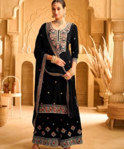 Women's Black Embroidered Velvet Semi-Stitched Pakistani Salwar Suit