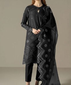 Women's Black Embroidered Cotton Semi-Stitched Pakistani Salwar Suit