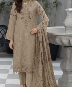 Women's Beigh Embroidered Faux Georgette Semi-Stitched Pakistani Salwar Suit