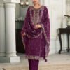 Women's Purple Embroidered Muga Silk Semi-Stitched Pakistani Salwar Suit