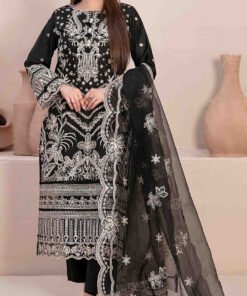 Women's Black Embroidered Georgette Semi-Stitched Pakistani Salwar Suit