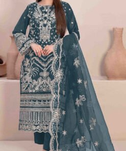 Women's Aqua Blue Embroidered Georgette Semi-Stitched Pakistani Salwar Suit