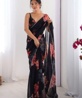 Women's Black Georgette Saree