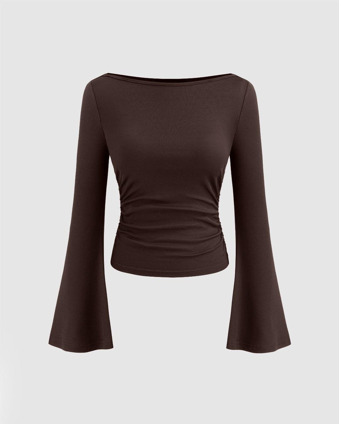 Party_Boat_Neck_Flared_Long_Sleeve_Solid_Top_in_Brown.jpg