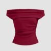 Party Off Shoulder Ruched Fitted Top in Red