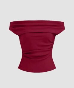 Party Off Shoulder Ruched Fitted Top in Red
