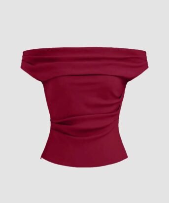Party Off Shoulder Ruched Fitted Top in Red
