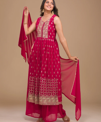 Women's Ethnic Wear Nyra Cut Embroidery Pakistani Style Anarkali Plazzo And Dupatta