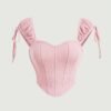 Ribbed Corset Style Sleeveless Top in Dusty Pink