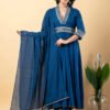 Blue Gota Patti Work Anarkali Premium Rayon Kurta Pant Set with Cotton Dupatta?3 Piece Salwar Kameez-750090