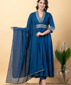 Blue Gota Patti Work Anarkali Premium Rayon Kurta Pant Set with Cotton Dupatta?3 Piece Salwar Kameez-750090