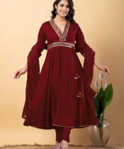Maroon Gota Patti Work Anarkali Premium Rayon Kurta Pant Set with Cotton Dupatta?3 Piece Salwar Kameez-750091