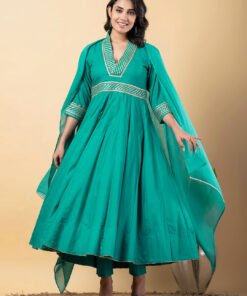 turquoise Gota Patti Work Anarkali Premium Rayon Kurta Pant Set with Cotton Dupatta?3 Piece Salwar Kameez-750092