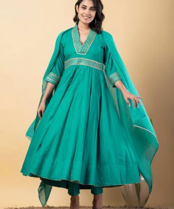 turquoise Gota Patti Work Anarkali Premium Rayon Kurta Pant Set with Cotton Dupatta?3 Piece Salwar Kameez-750092