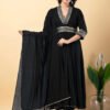 Black Gota Patti Work Anarkali Premium Rayon Kurta Pant Set with Cotton Dupatta?3 Piece Salwar Kameez-750094