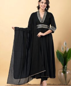 Black Gota Patti Work Anarkali Premium Rayon Kurta Pant Set with Cotton Dupatta?3 Piece Salwar Kameez-750094