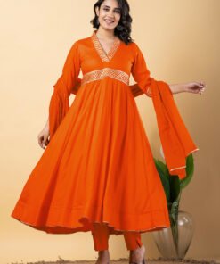 Orange Gota Patti Work Anarkali Premium Rayon Kurta Pant Set with Cotton Dupatta?3 Piece Salwar Kameez-750096
