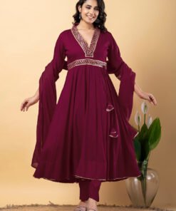Purple Gota Patti Work Anarkali Premium Rayon Kurta Pant Set with Cotton Dupatta?3 Piece Salwar Kameez-750097