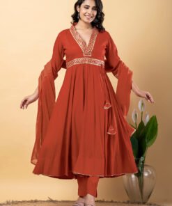 Light Brown Gota Patti Work Anarkali Premium Rayon Kurta Pant Set with Cotton Dupatta?3 Piece Salwar Kameez-750101