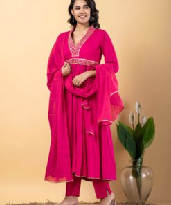 Pink Gota Patti Work Anarkali Premium Rayon Kurta Pant Set with Cotton Dupatta?3 Piece Salwar Kameez-750102