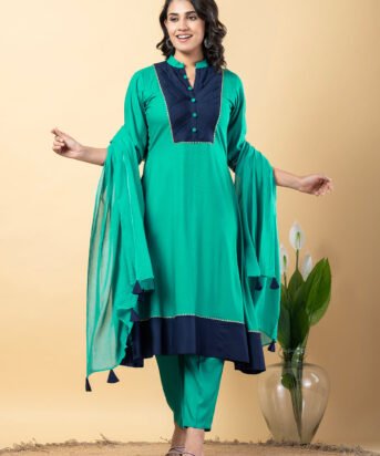 turquoise Gota Patti Work Premium Rayon Kurta Pant Set with Cotton Dupatta?3 Piece Salwar Kameez Suit Set-750104