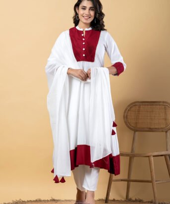Red white Gota Patti Work Premium Rayon Kurta Pant Set with Cotton Dupatta?3 Piece Salwar Kameez Suit Set-750105