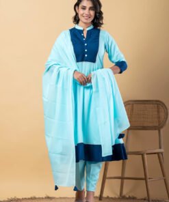 Blue Gota Patti Work Premium Rayon Kurta Pant Set with Cotton Dupatta?3 Piece Salwar Kameez Suit Set-750106