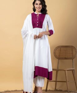 Purple white Gota Patti Work Premium Rayon Kurta Pant Set with Cotton Dupatta?3 Piece Salwar Kameez Suit Set-750107