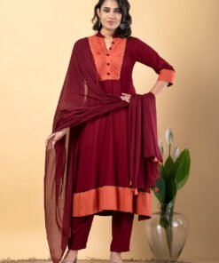 Maroon Gota Patti Work Premium Rayon Kurta Pant Set with Cotton Dupatta?3 Piece Salwar Kameez Suit Set-750108