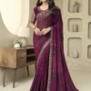 Women's Georgette Purple Embellished Designer Saree With Blouse Piece