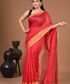Women's Red Linen Self Design Saree