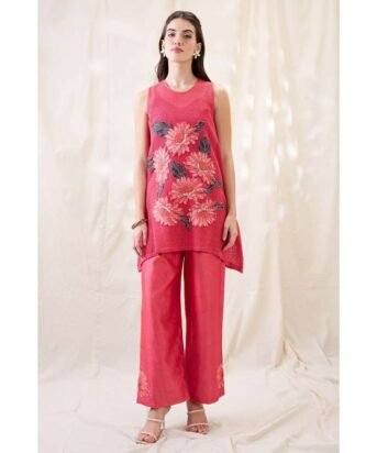 Hello Hi Pink Ravya Appliqued Floral Print Co-Ord (Set of 2)
