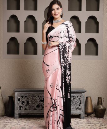 women's Pink Satin saree