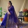 Women's Violet Banarasi Silk Floral Woven Border and Pallu Saree