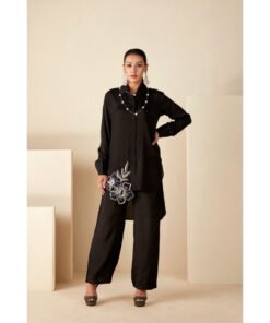 Hello Hi Womens Black Embellished Co-ord (Set of 2)