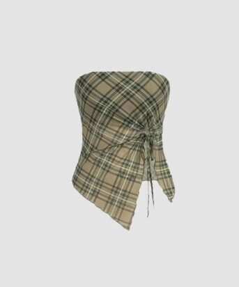 Sheer Plaid Strapless Tube Top