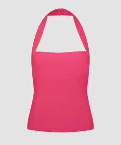 Sleek Fit Halter Neck Top In Hot Pink
