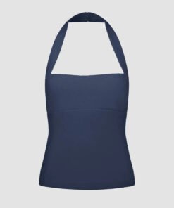 Sleek Fit Halter Neck Top In Navy Blue