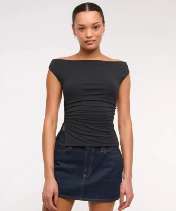 Solid Boat Neck Off Shoulder Top In Black