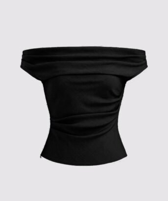 Solid Color Off-Shoulder Ruched Black Top