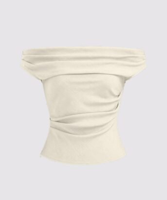 Solid Color Off-Shoulder Ruched Off White Top