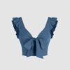 Solid V-Neck Ruffle Knotted Blue Crop Top