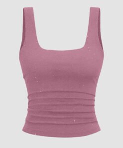 Square Neck Ruched Tank Top in Pink