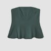 Strapless Peplum Bustier Top In Olive Green