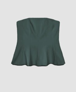 Strapless Peplum Bustier Top In Olive Green