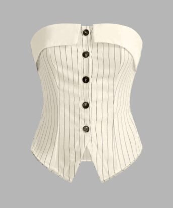 Striped Suit Off-White Fabric Button Front Bandeau Top