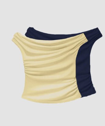 Vanilla & Navy Off-Shoulder Ruched Top Combo