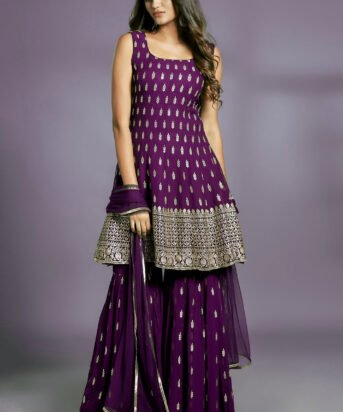 Women's Ethnic Wedding  Wear  Embroidery Pakistani Style Kurta  Sharara  And Dupatta