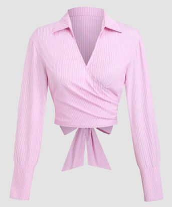 Wrap Tie Collared Long Sleeve Top